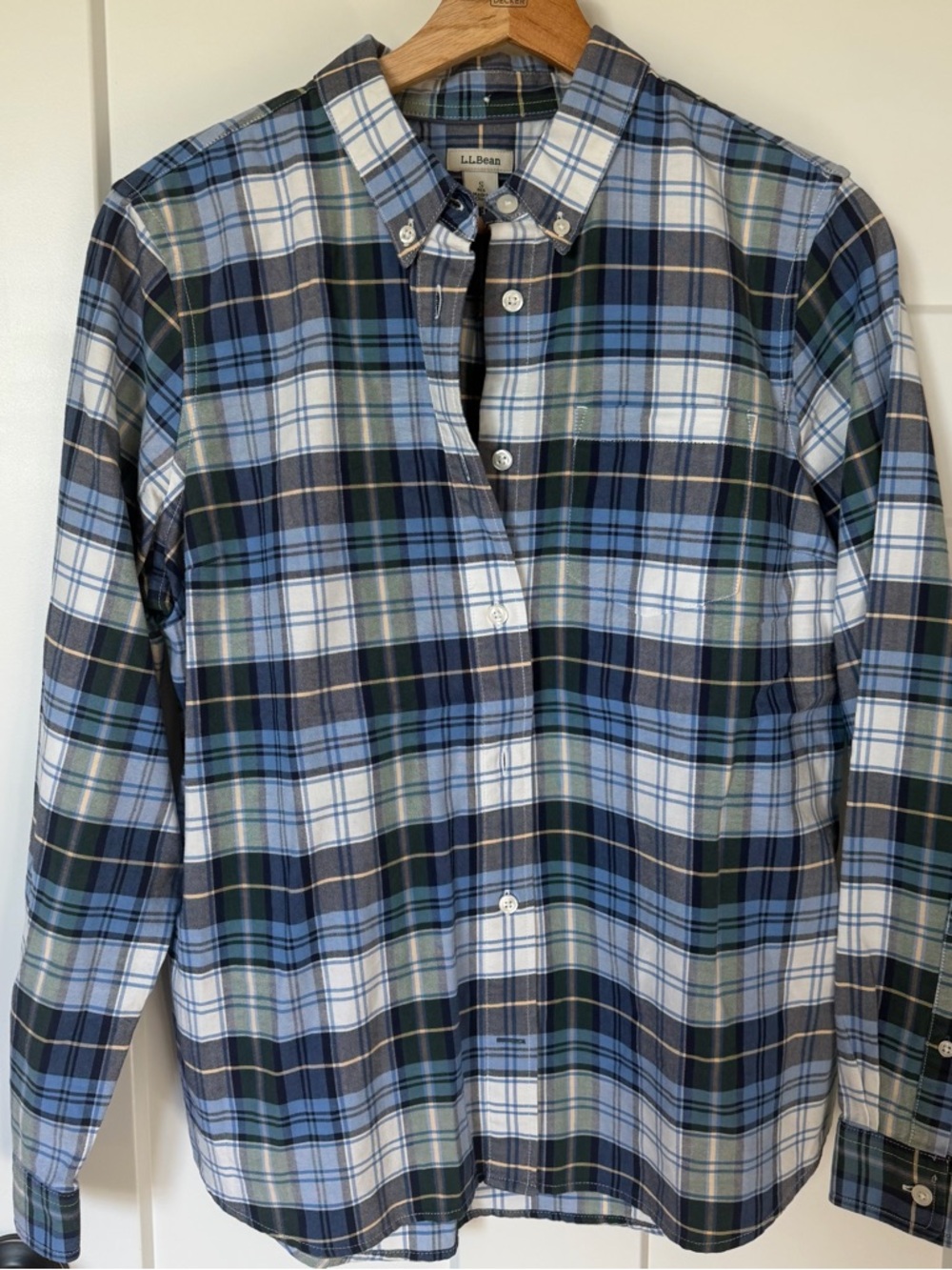LL Bean Women’s Blue Plaid Organic Cotton Long Sleeve Button Down Small NWOT